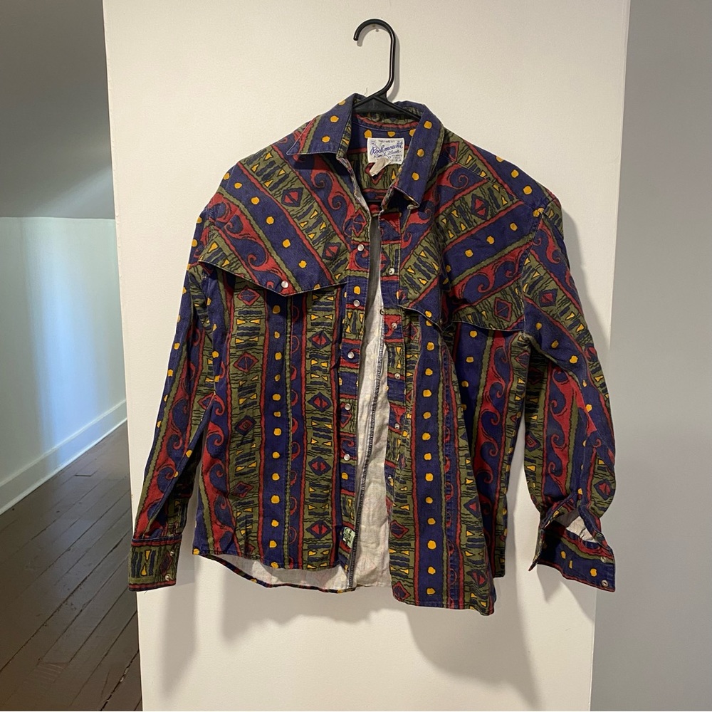 Vtg Tru-West Rockmount Ranch Wear Mens M Southwestern Pearl Snap Button Up Shirt